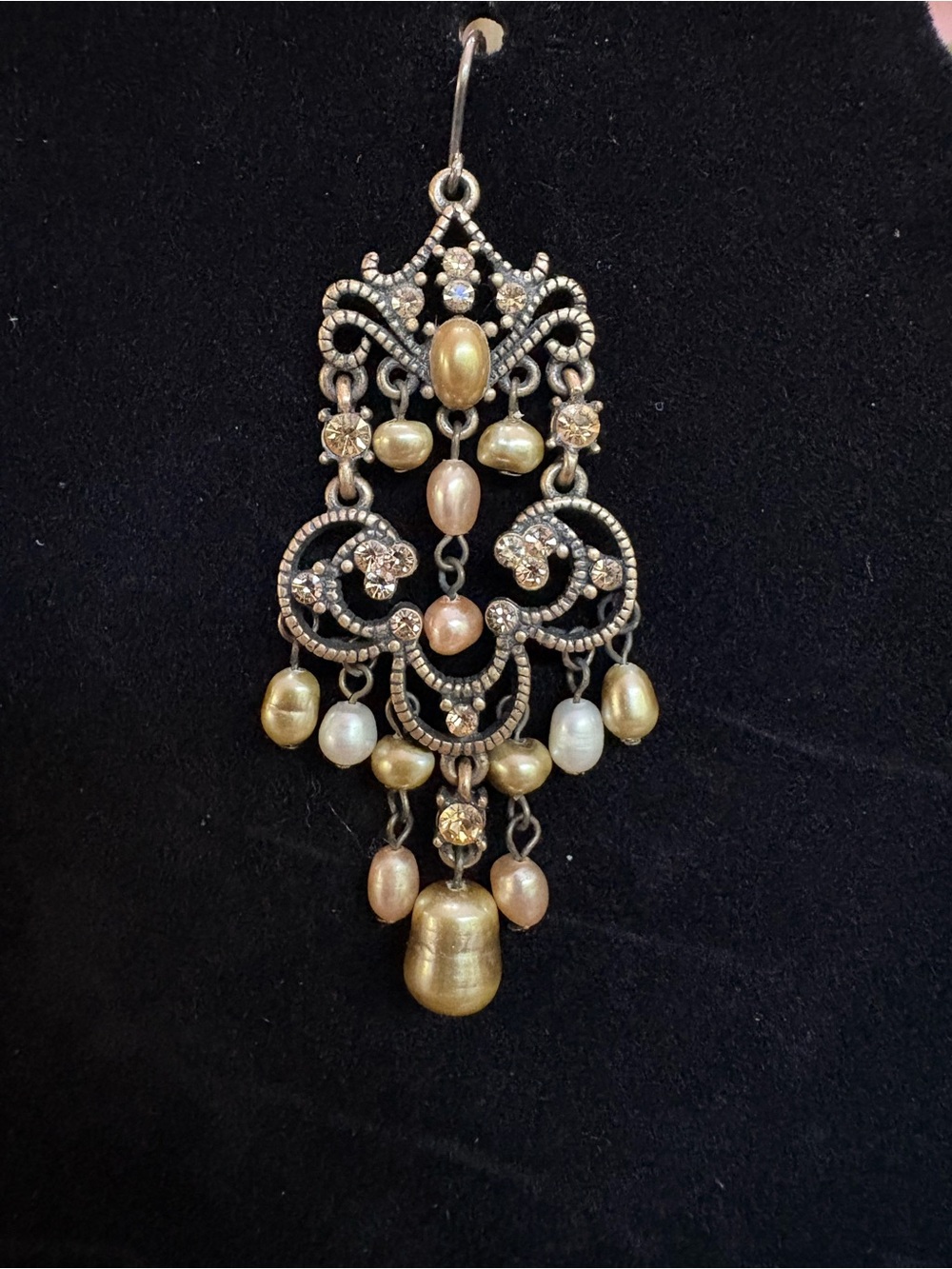 Liz Claiborne Vintage Gold-Tone Filigree Pearl Drop Earrings - Picture 3 of 5